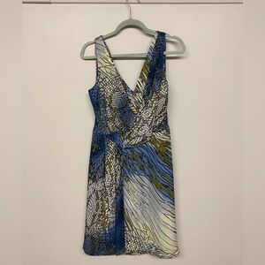 Anne Klein Blue and White Patterned Midi Dress